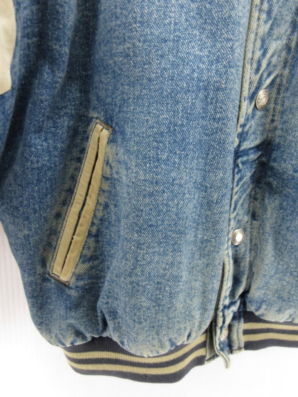 VINTAGE Gap Jacket Large Bomber Coat Denim Varsity 90s Quilted Lined * - Picture 5 of 15